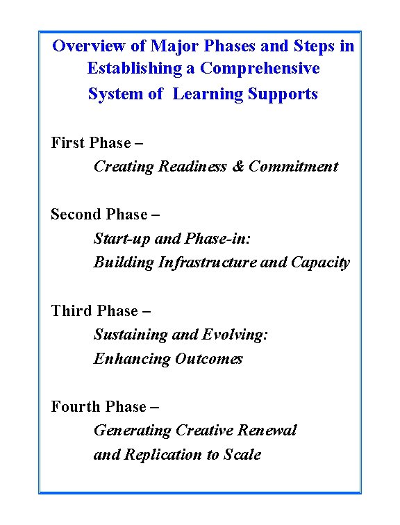 Overview of Major Phases and Steps in Establishing a Comprehensive System of Learning Supports