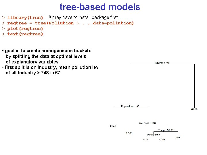 tree-based models > > library(tree) # may have to install package first regtree =