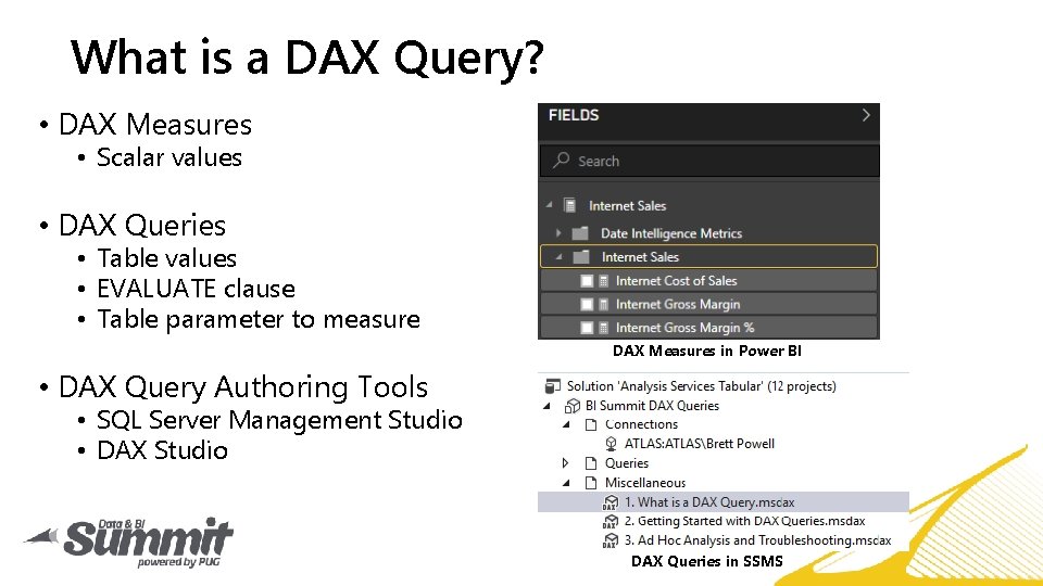 What is a DAX Query? • DAX Measures • Scalar values • DAX Queries What is a DAX Query? • DAX Measures • Scalar values • DAX Queries