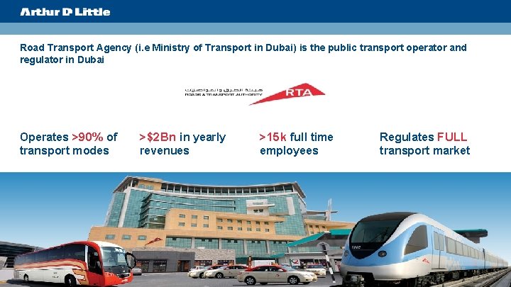 Road Transport Agency (i. e Ministry of Transport in Dubai) is the public transport