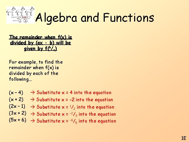 Algebra and Functions The remainder when f(x) is divided by (ax - b) will