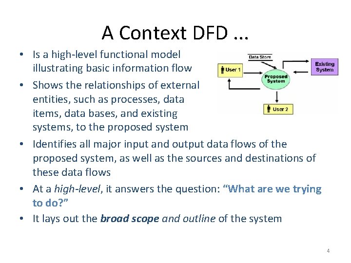 A Context DFD. . . • Is a high-level functional model illustrating basic information A Context DFD. . . • Is a high-level functional model illustrating basic information