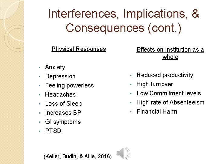 Interferences, Implications, & Consequences (cont. ) Physical Responses • • • Anxiety Depression Feeling
