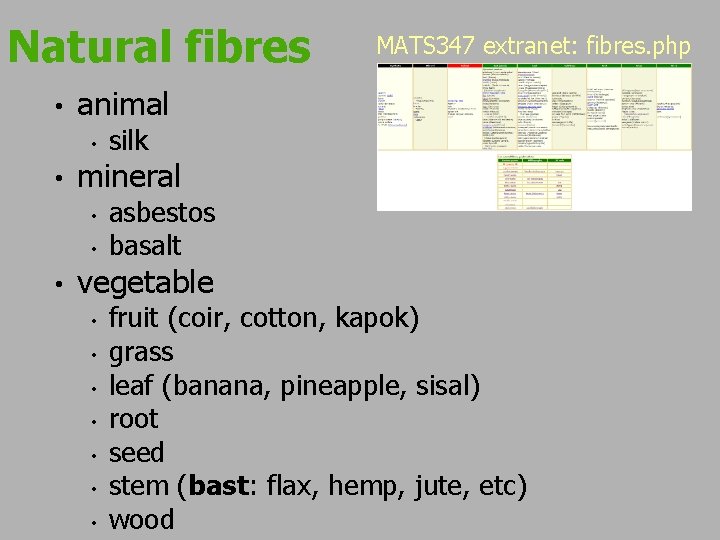 Natural fibres • animal • • silk mineral • • • MATS 347 extranet: