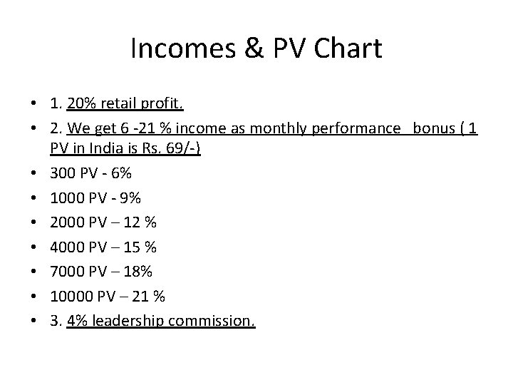 Incomes & PV Chart • 1. 20% retail profit. • 2. We get 6