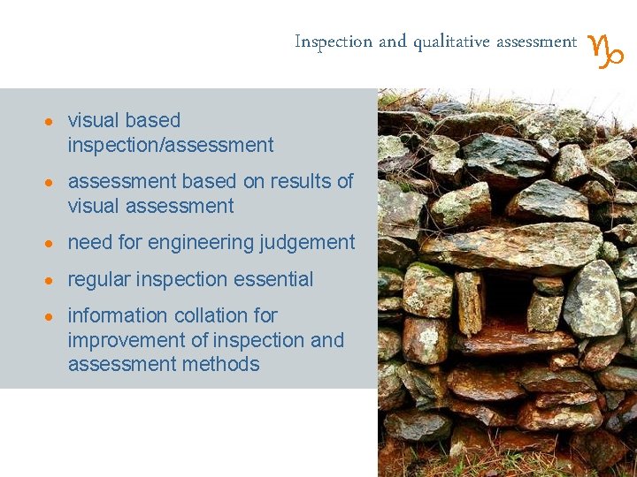 Inspection and qualitative assessment · visual based inspection/assessment · assessment based on results of