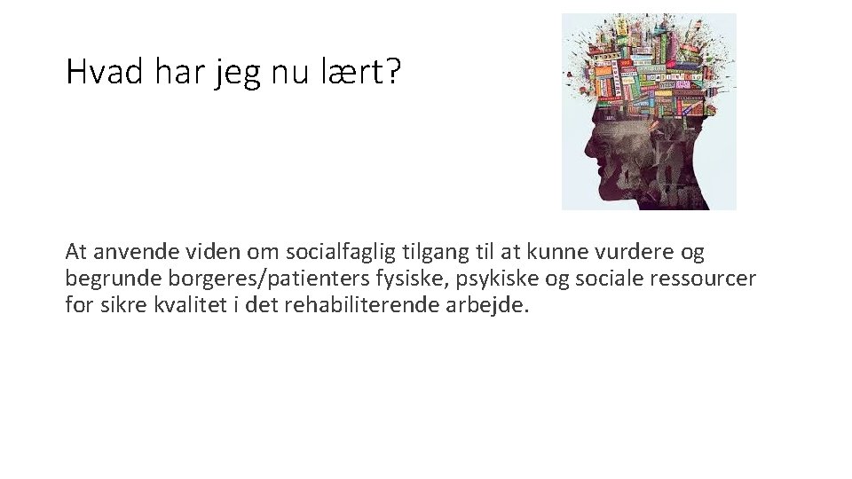 Hvad har jeg nu lært? At anvende viden om socialfaglig tilgang til at kunne