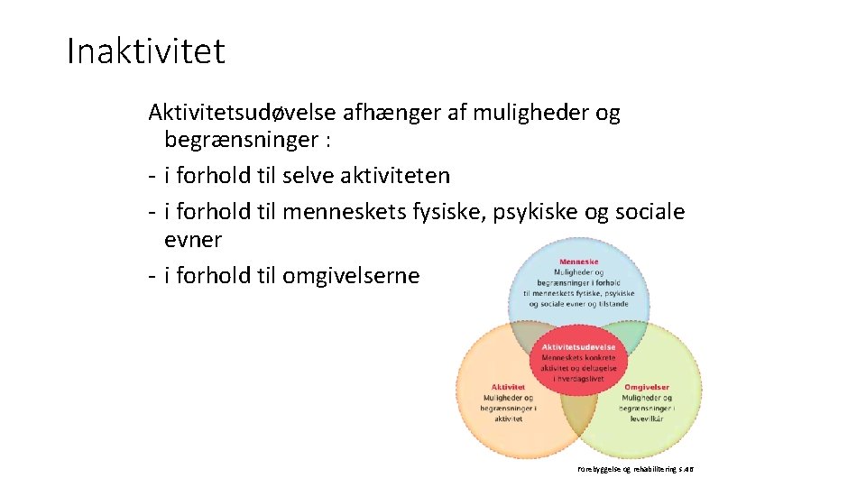 Inaktivitet Aktivitetsudøvelse afhænger af muligheder og begrænsninger : - i forhold til selve aktiviteten