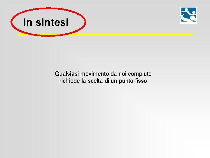 In sintesi Qualsiasi movimento da noi compiuto richiede la scelta di un punto fisso