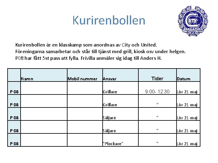 Kurirenbollen är en klasskamp som anordnas av City och United. Föreningarna samarbetar och står