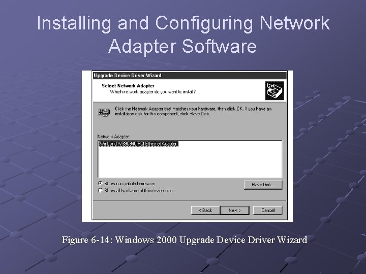 Installing and Configuring Network Adapter Software Figure 6 -14: Windows 2000 Upgrade Device Driver