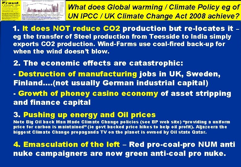  What does Global warming / Climate Policy eg of UN IPCC / UK