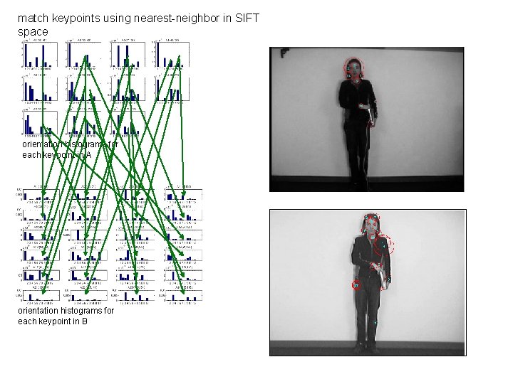 match keypoints using nearest-neighbor in SIFT space orientation histograms for each keypoint in A