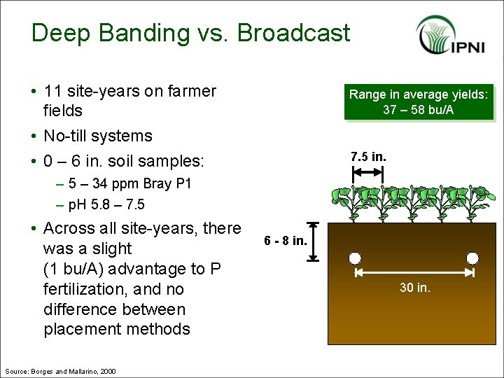 Deep Banding vs. Broadcast • 11 site-years on farmer fields • No-till systems •