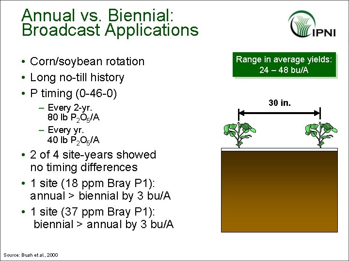 Annual vs. Biennial: Broadcast Applications • Corn/soybean rotation • Long no-till history • P