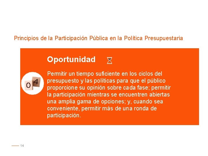 Principios de la Participación Pública en la Política Presupuestaria Oportunidad Permitir un tiempo suficiente