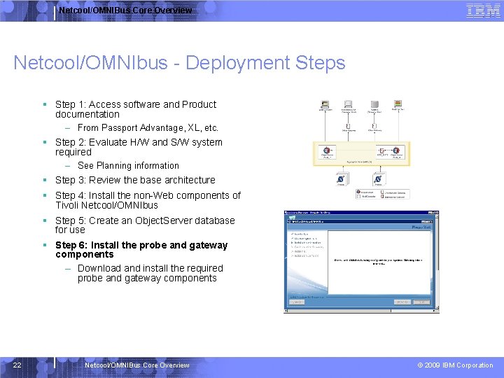 Netcool/OMNIBus Core Overview Netcool/OMNIbus - Deployment Steps § Step 1: Access software and Product