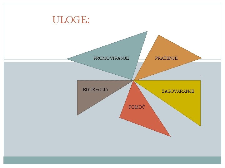 ULOGE: PROMOVIRANJE EDUKACIJA PRAĆENJE ZAGOVARANJE POMOĆ 