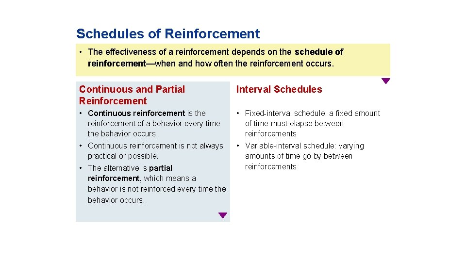 Schedules of Reinforcement • The effectiveness of a reinforcement depends on the schedule of
