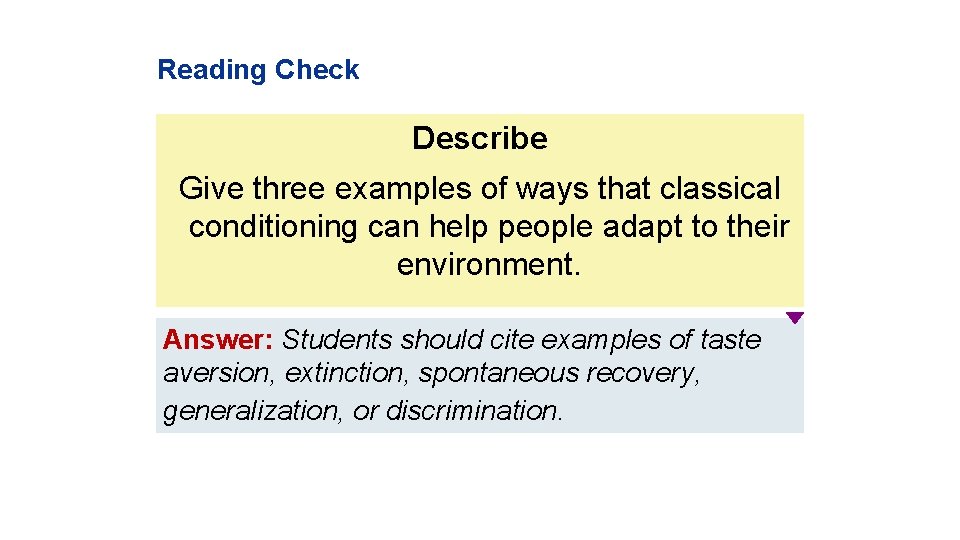 Reading Check Describe Give three examples of ways that classical conditioning can help people