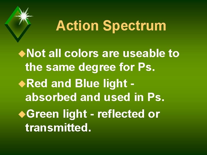 Action Spectrum u. Not all colors are useable to the same degree for Ps.