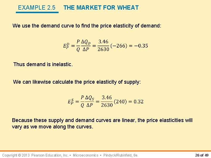 EXAMPLE 2. 5 THE MARKET FOR WHEAT We use the demand curve to find