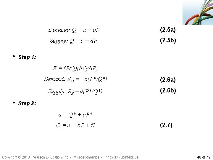  • Demand: Q = a − b. P (2. 5 a) Supply: Q