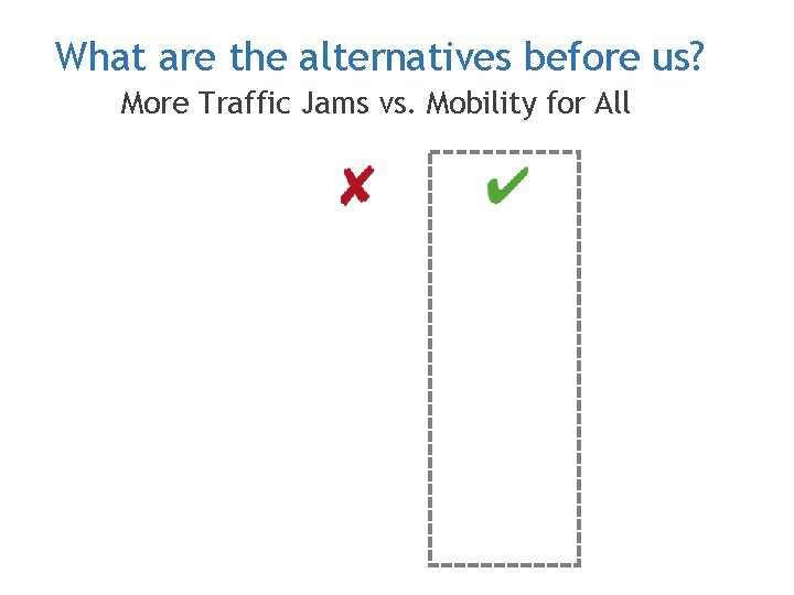What are the alternatives before us? More Traffic Jams vs. Mobility for All 