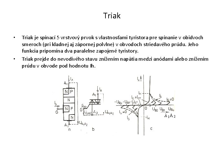 Triak • • Triak je spínací 5 vrstvový prvok s vlastnosťami tyristora pre spínanie