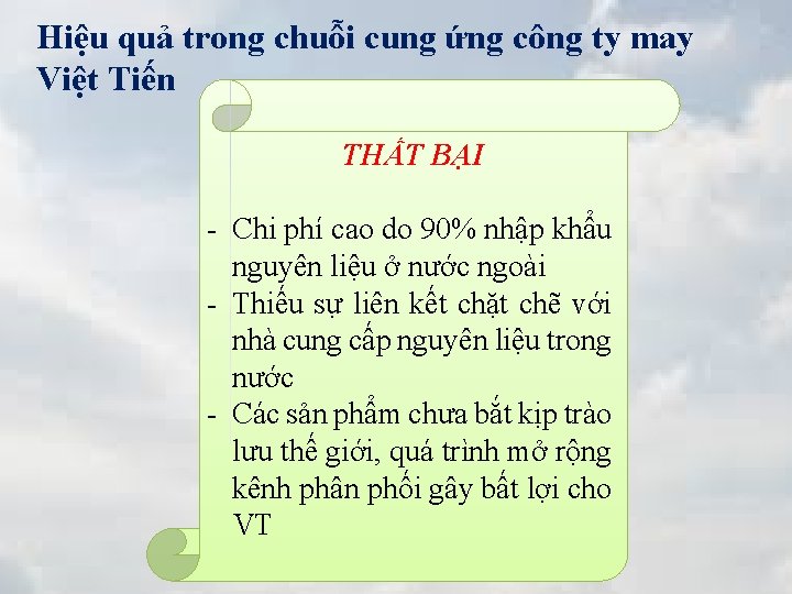 Hiệu quả trong chuỗi cung ứng công ty may Việt Tiến THẤT BẠI -