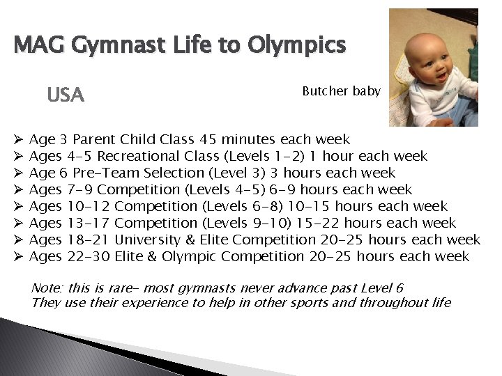 MAG Gymnast Life to Olympics USA Ø Ø Ø Ø Butcher baby Age 3