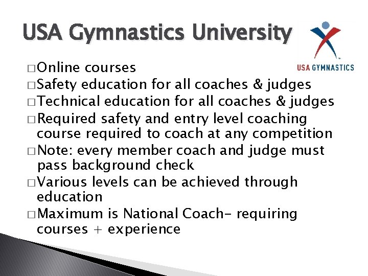 USA Gymnastics University � Online courses � Safety education for all coaches & judges