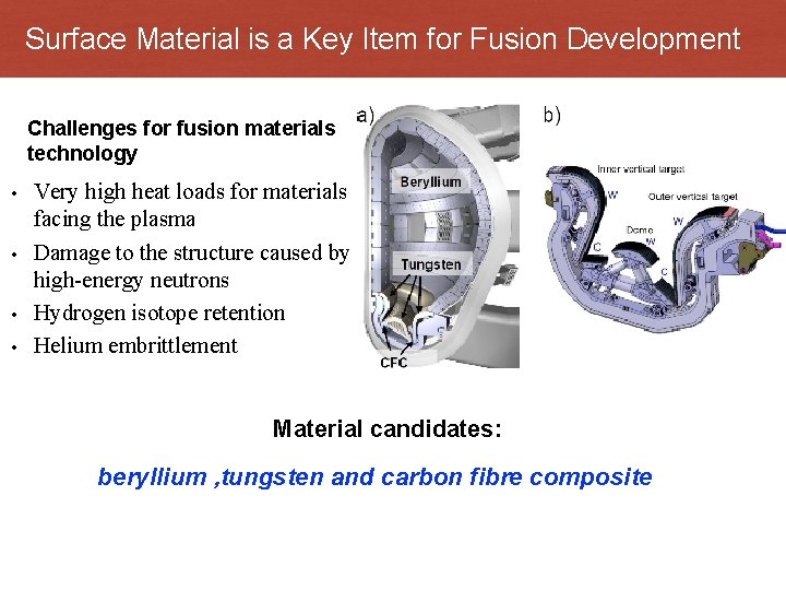 Surface Material is a Key Item for Fusion Development Challenges for fusion materials technology
