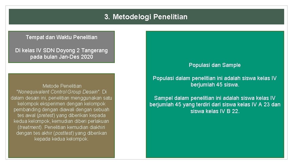 3. Metodelogi Penelitian Tempat dan Waktu Penelitian Di kelas IV SDN Doyong 2 Tangerang