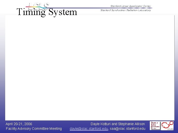 Timing System April 20 -21, 2006 Facility Advisory Committee Meeting Dayle Kotturi and Stephanie