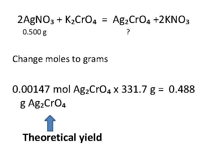 2 Ag. NO₃ + K₂Cr. O₄ = Ag₂Cr. O₄ +2 KNO₃ 0. 500 g