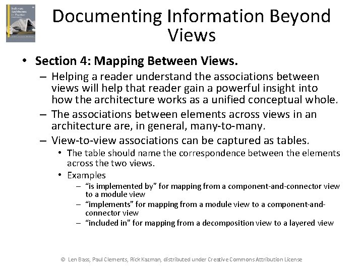 Documenting Information Beyond Views • Section 4: Mapping Between Views. – Helping a reader