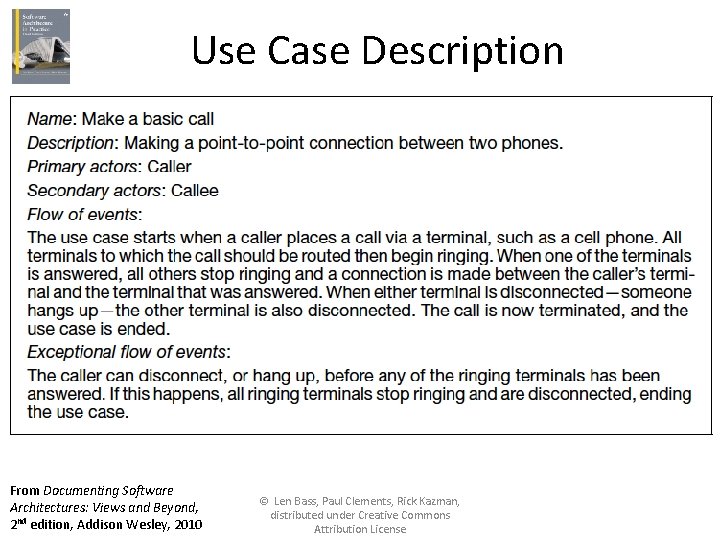 Use Case Description From Documenting Software Architectures: Views and Beyond, 2 nd edition, Addison