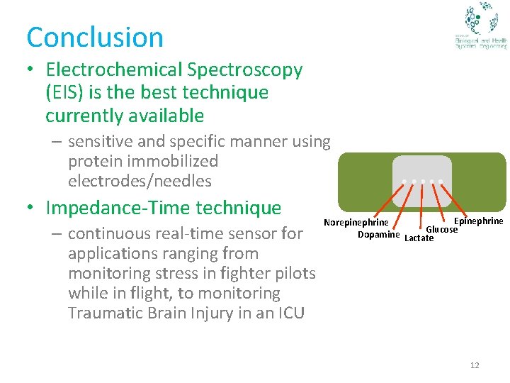 Conclusion • Electrochemical Spectroscopy (EIS) is the best technique currently available – sensitive and