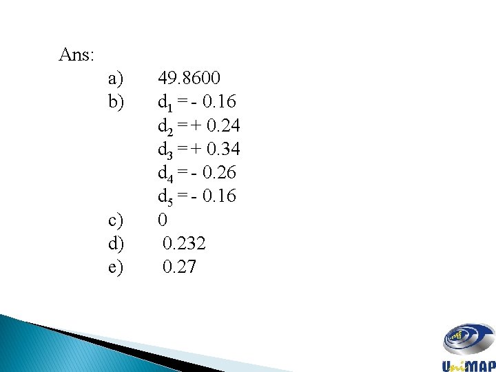 Ans: a) b) c) d) e) 49. 8600 d 1 = - 0. 16