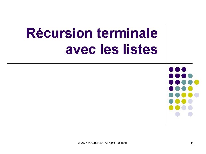 Récursion terminale avec les listes © 2007 P. Van Roy. All rights reserved. 11