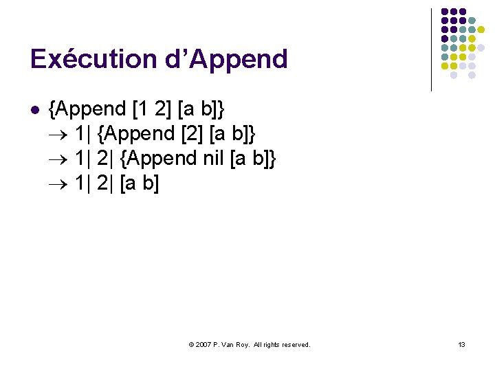 Exécution d’Append l {Append [1 2] [a b]} ® 1| {Append [2] [a b]}