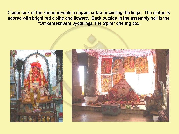 Closer look of the shrine reveals a copper cobra encircling the linga. The statue