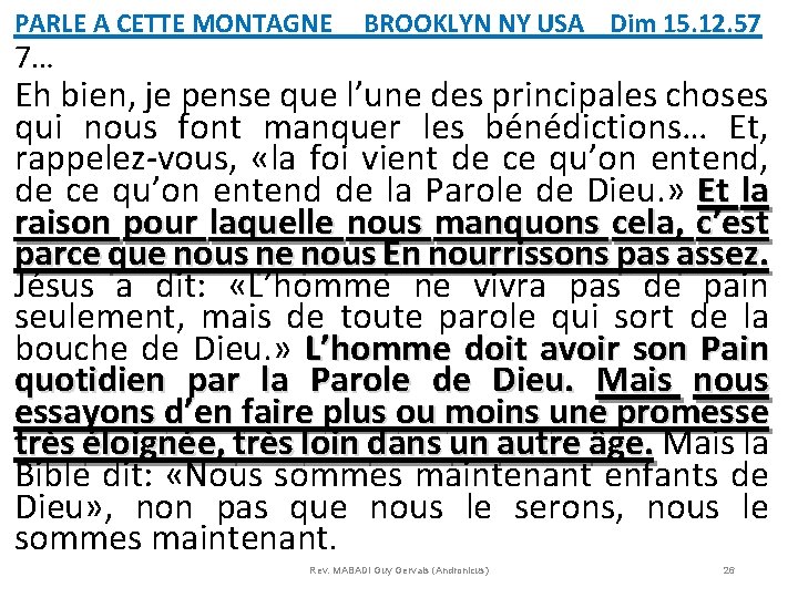 PARLE A CETTE MONTAGNE BROOKLYN NY USA Dim 15. 12. 57 7… Eh bien,