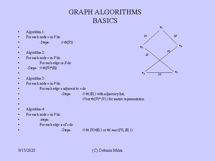 GRAPH ALGORITHMS BASICS v 1 • • • • • Algorithm 1: 10 For