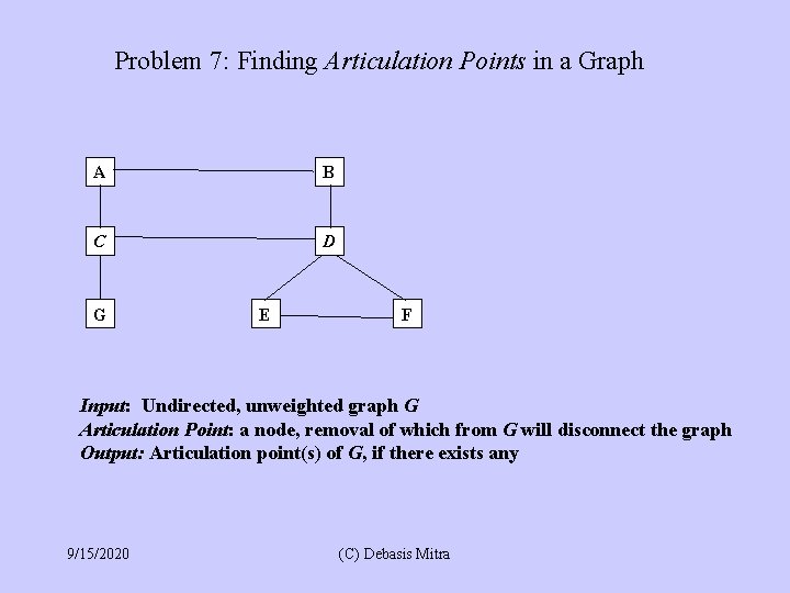 Problem 7: Finding Articulation Points in a Graph A B C D G E