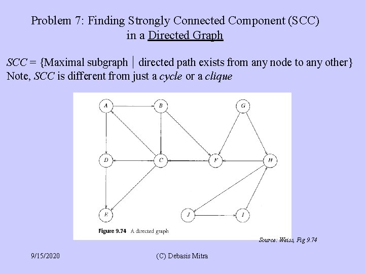 Problem 7: Finding Strongly Connected Component (SCC) in a Directed Graph SCC = {Maximal