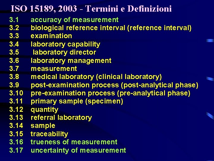 ISO 15189, 2003 - Termini e Definizioni 3. 1 3. 2 3. 3 3.