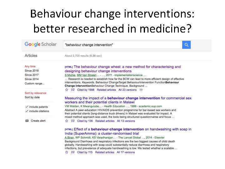 Behaviour change interventions: better researched in medicine? 