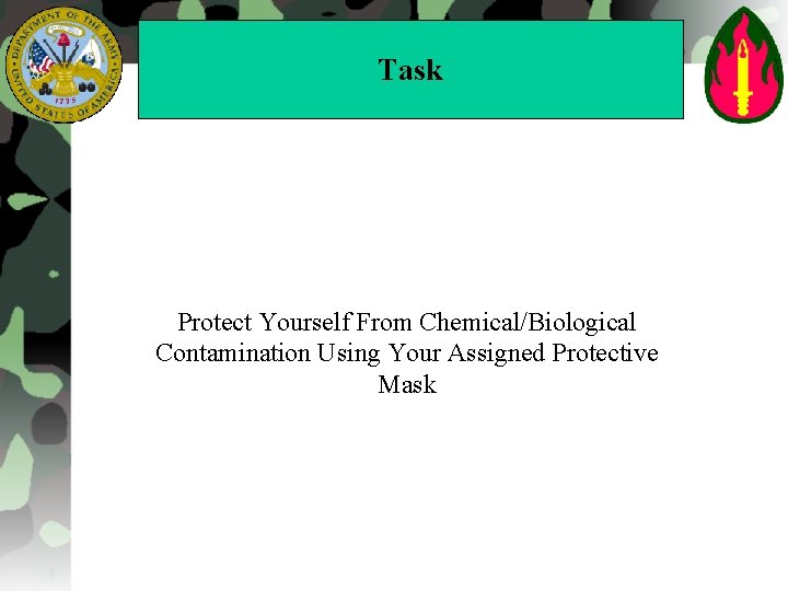 Task Protect Yourself From Chemical/Biological Contamination Using Your Assigned Protective Mask 
